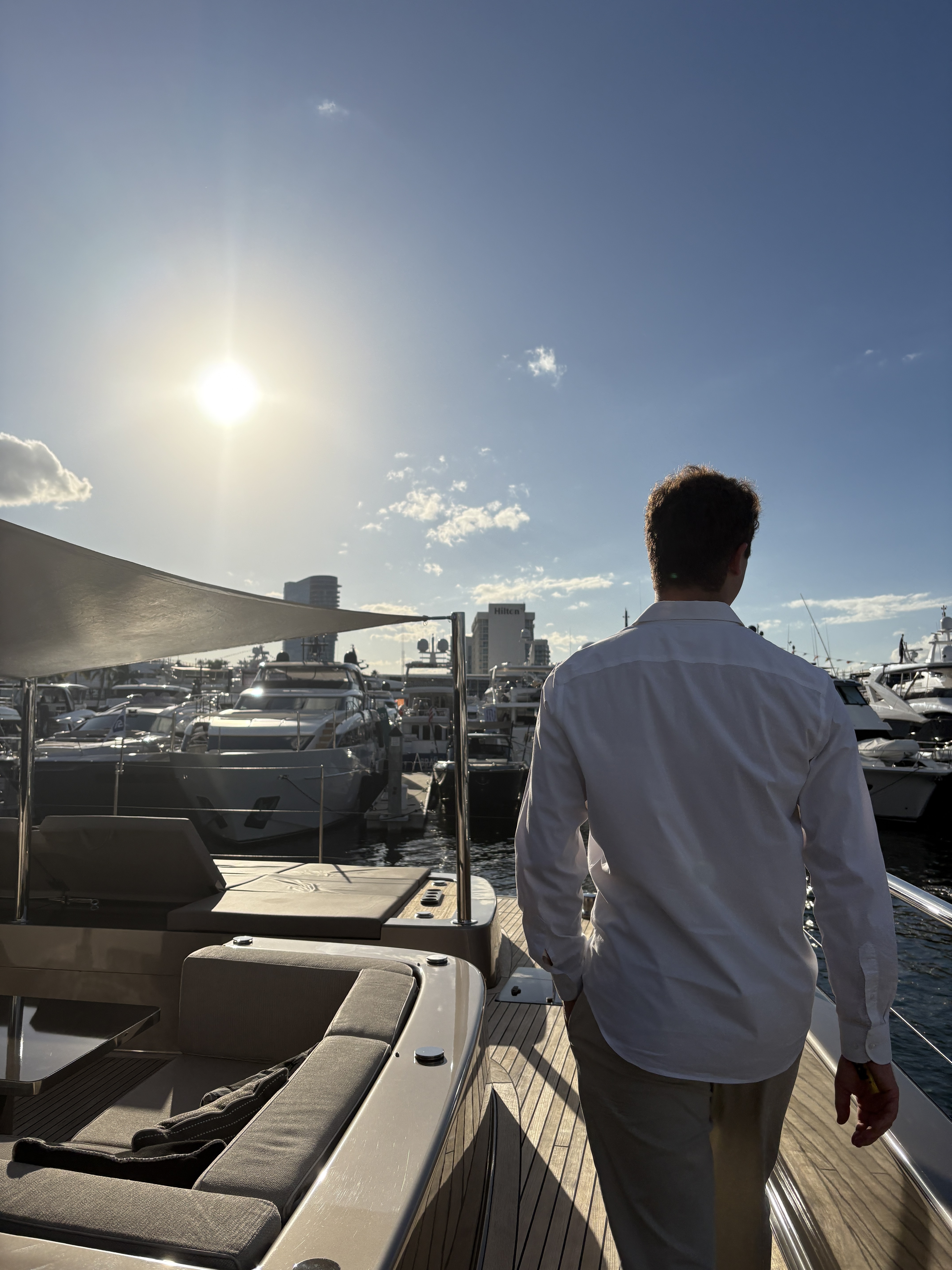 On a yacht dock overlooking the marina