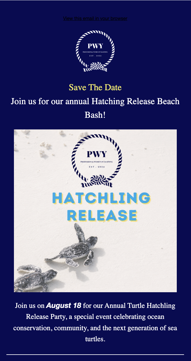 Hatchling Release save-the-date email campaign